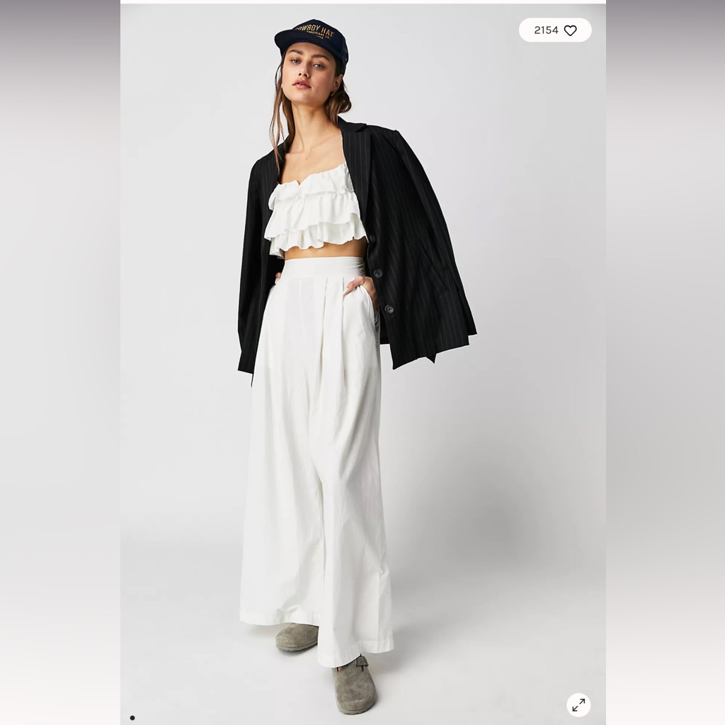 Free People Danelle Wide Let High Rise Pants & Ruffles Cropped Top Set